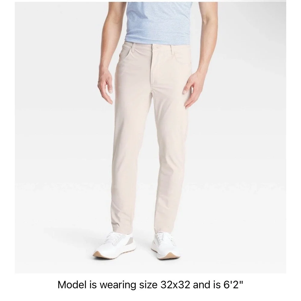 All In Motion Mens 360 Lifestyle Slim Fit 5-Pocket Pants Beige 30x30 UPF 50+